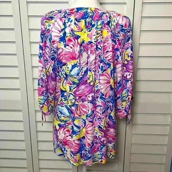 Pappagallo Marine Print V-Neck 3/4 Tie Sleeve Top Size Medium NWT - Picture 7 of 9